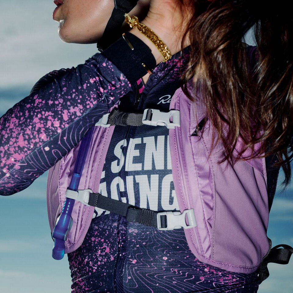 Cyclist wearing CamelBak hydration gear
